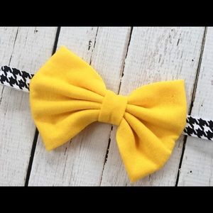 Yellow Bow Headband on Houndstooth Print Elastic
